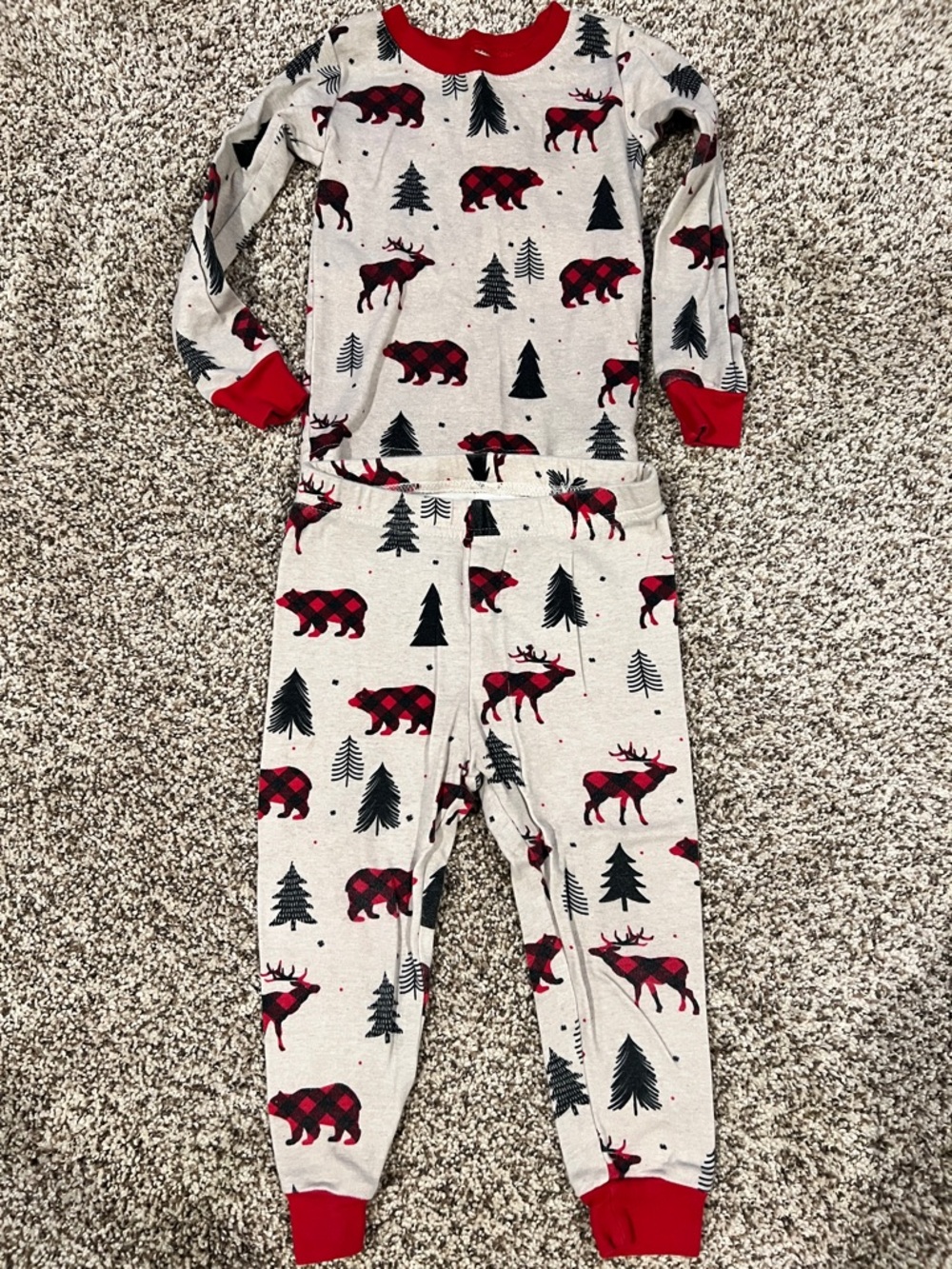 Kids Red Buffalo Plaid Moose & Bear Pajama Set